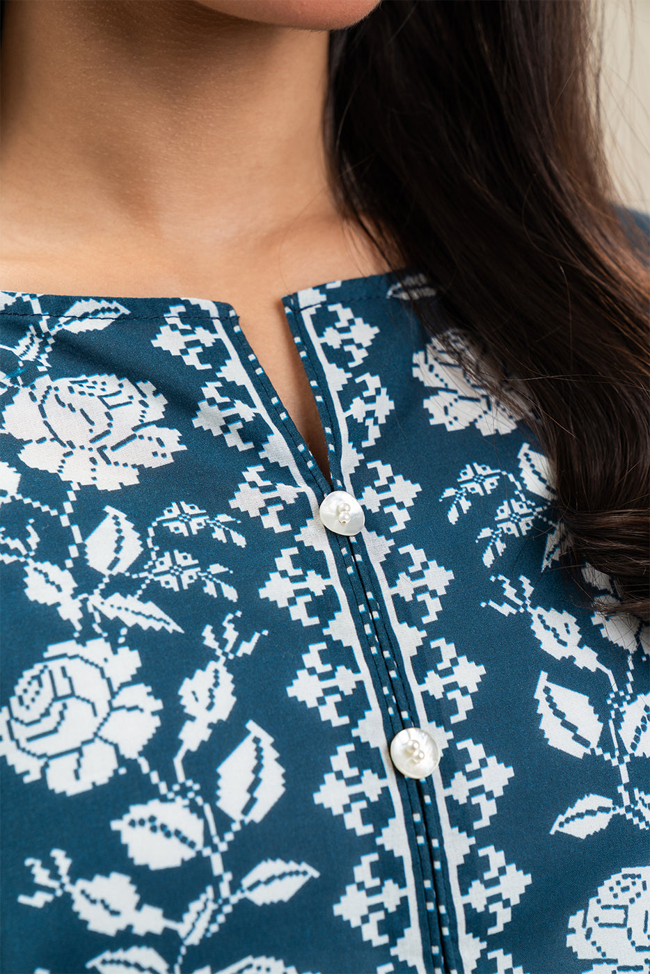 3 PIECE PRINTED LAWN SUIT-AEGEAN BLUE (UNSTITCHED)