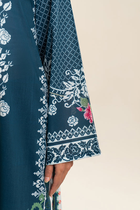 3 PIECE PRINTED LAWN SUIT-AEGEAN BLUE (UNSTITCHED)