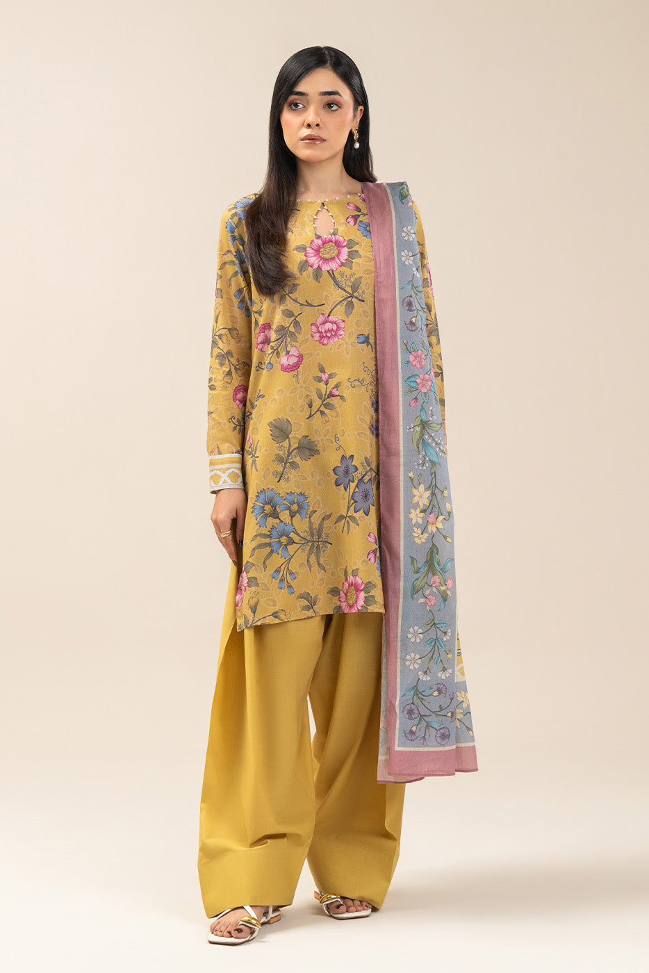 3 PIECE PRINTED LAWN SUIT-SUNLIT FLOSS (UNSTITCHED)