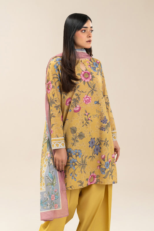 3 PIECE PRINTED LAWN SUIT-SUNLIT FLOSS (UNSTITCHED)
