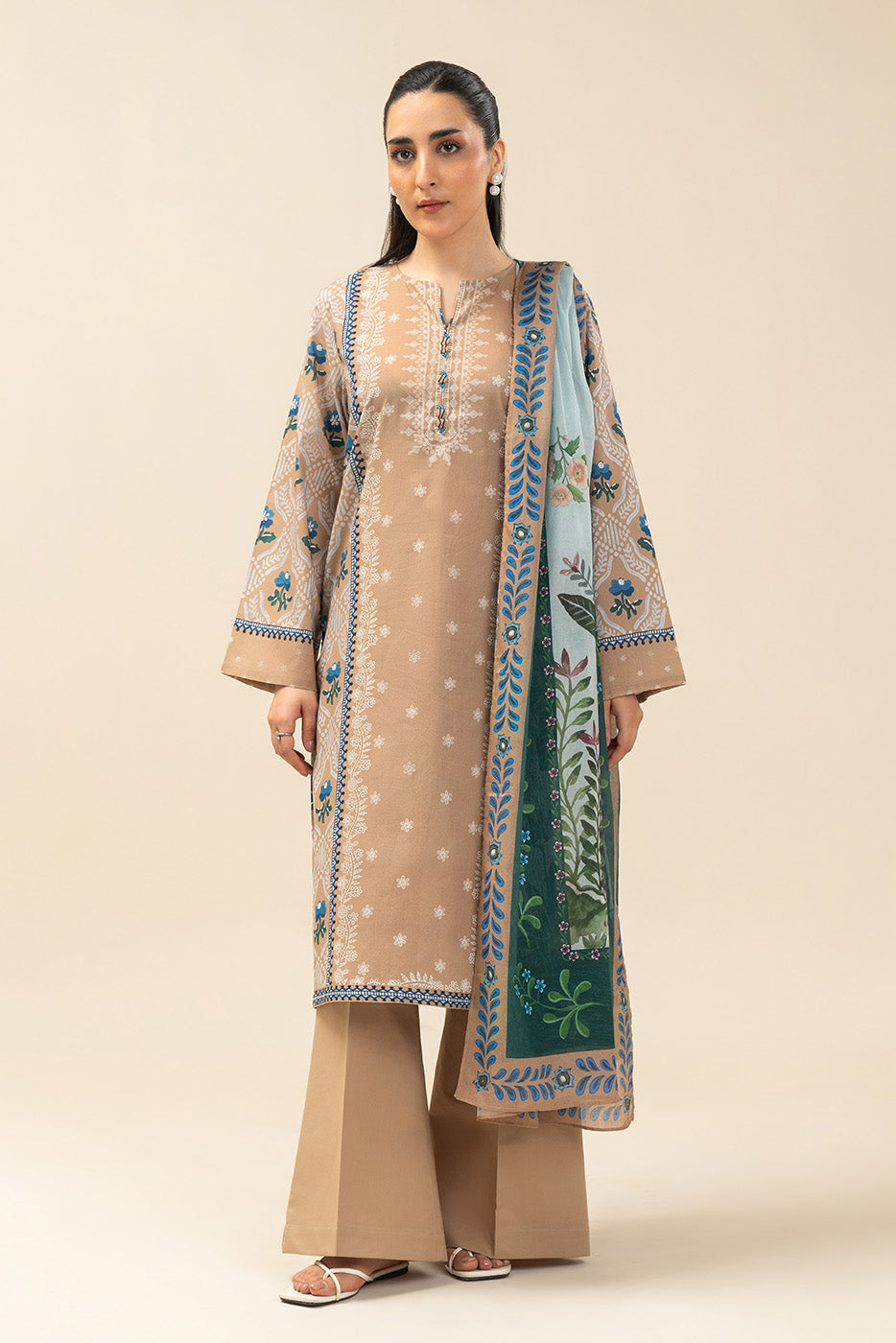3 PIECE PRINTED LAWN SUIT-AMBER PATIO (UNSTITCHED)