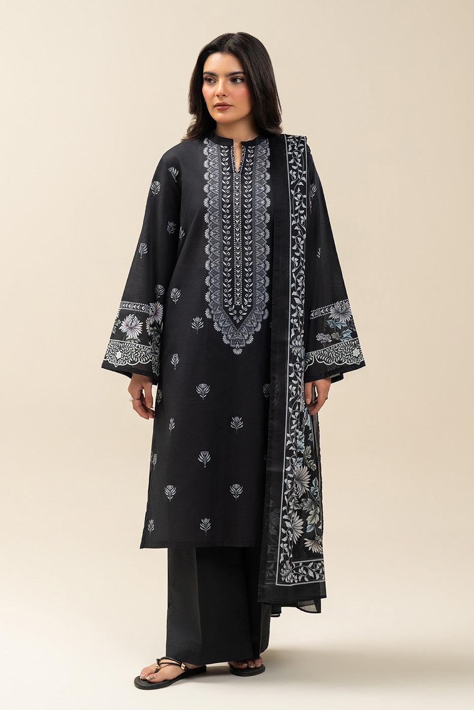 3 PIECE PRINTED LAWN SUIT-RAVEN FLORET (UNSTITCHED)