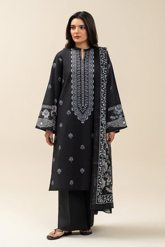 3 PIECE PRINTED LAWN SUIT-RAVEN FLORET (UNSTITCHED)