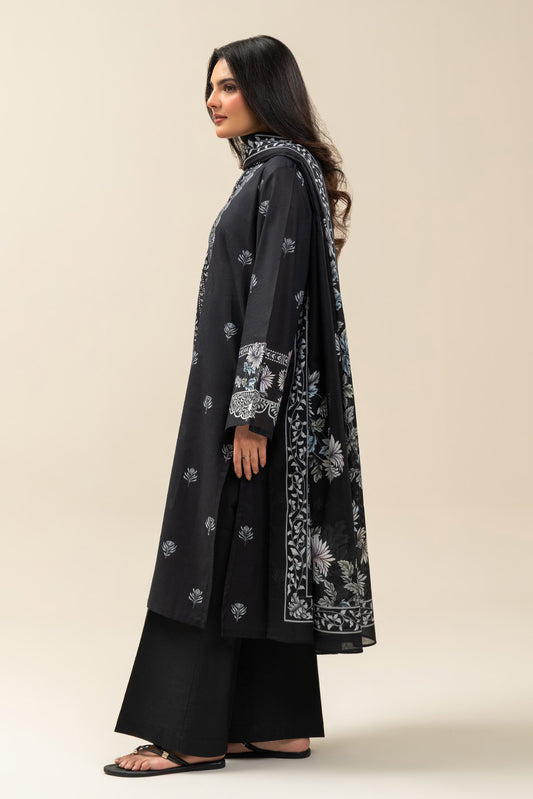 3 PIECE PRINTED LAWN SUIT-RAVEN FLORET (UNSTITCHED)
