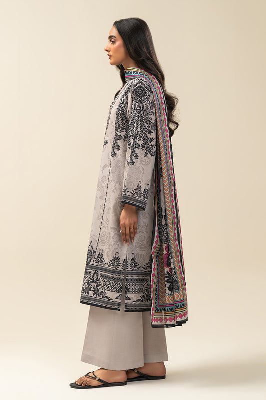 3 PIECE PRINTED LAWN SUIT-DAMASK DECOR (UNSTITCHED)