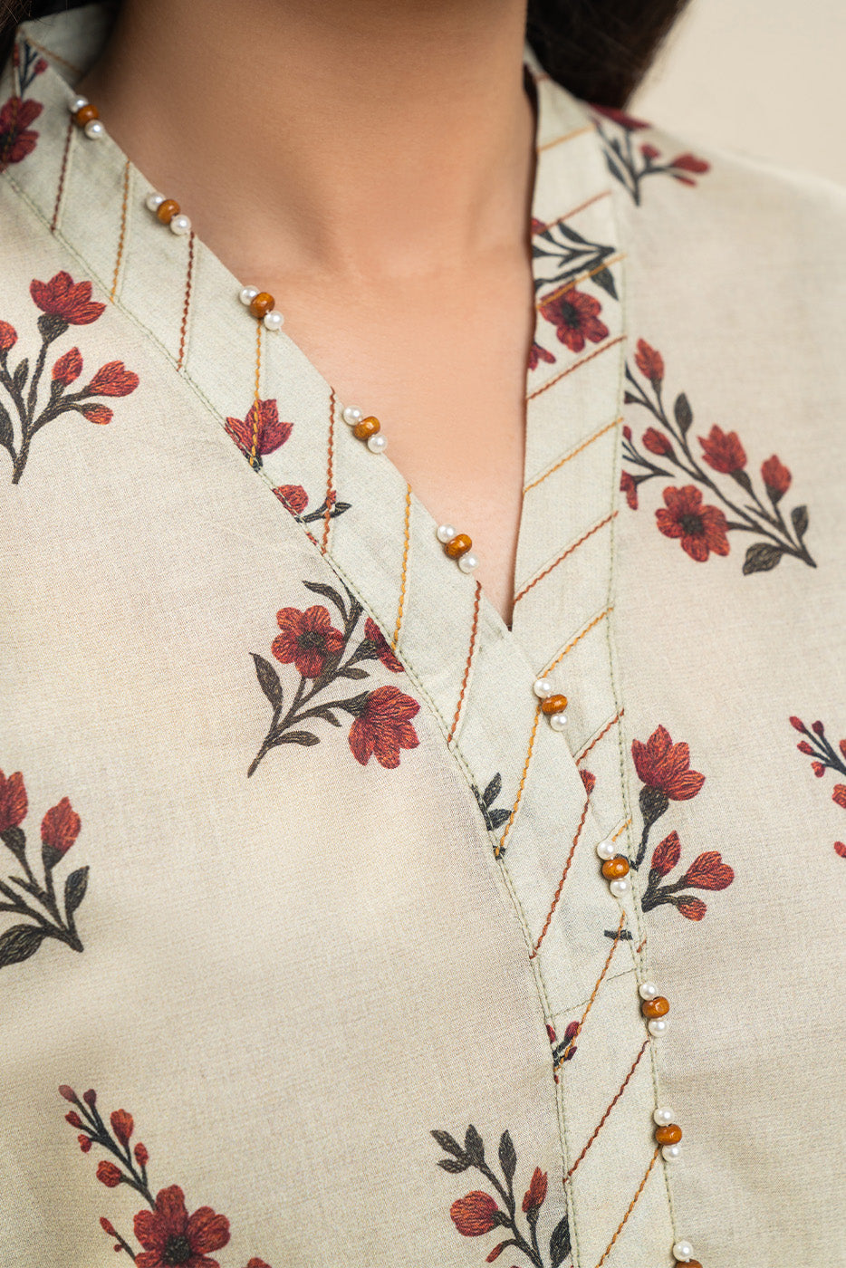 3 PIECE PRINTED LAWN SUIT-SMOKE ROSE (UNSTITCHED)