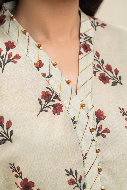 3 PIECE PRINTED LAWN SUIT-SMOKE ROSE (UNSTITCHED)