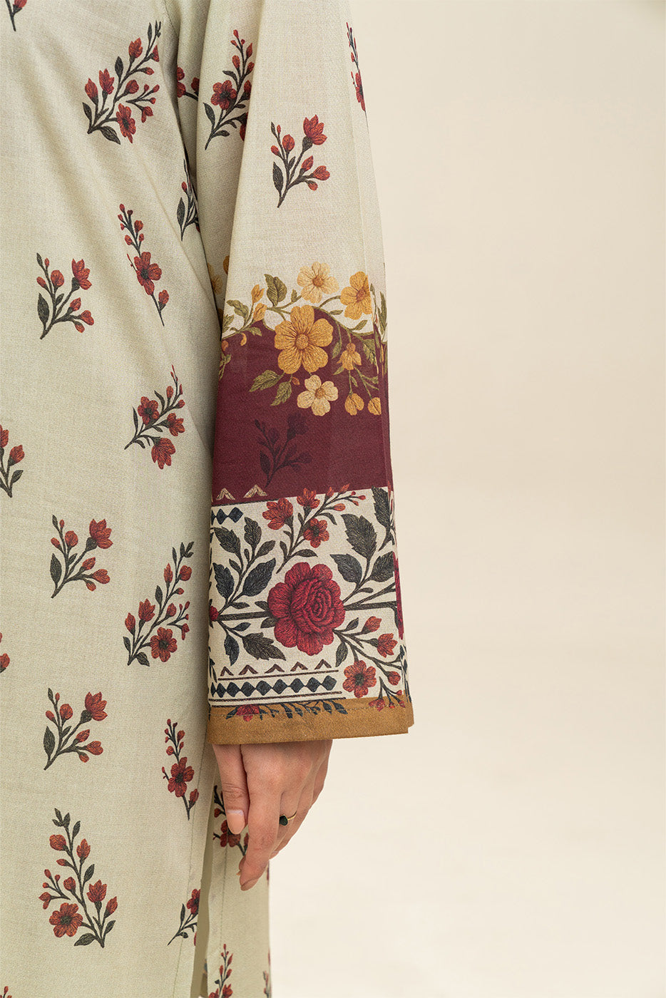 3 PIECE PRINTED LAWN SUIT-SMOKE ROSE (UNSTITCHED)