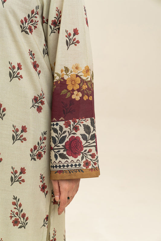 3 PIECE PRINTED LAWN SUIT-SMOKE ROSE (UNSTITCHED)