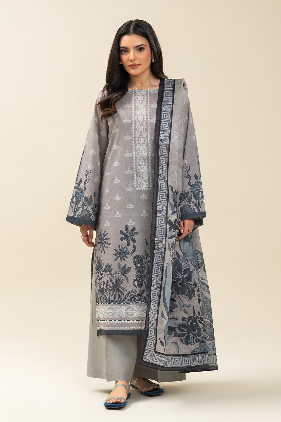 3 PIECE PRINTED LAWN SUIT-CONCRETE STRUCTURE (UNSTITCHED)