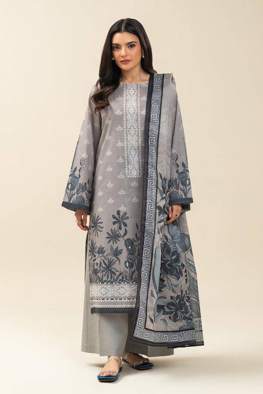 3 PIECE PRINTED LAWN SUIT-CONCRETE STRUCTURE (UNSTITCHED)