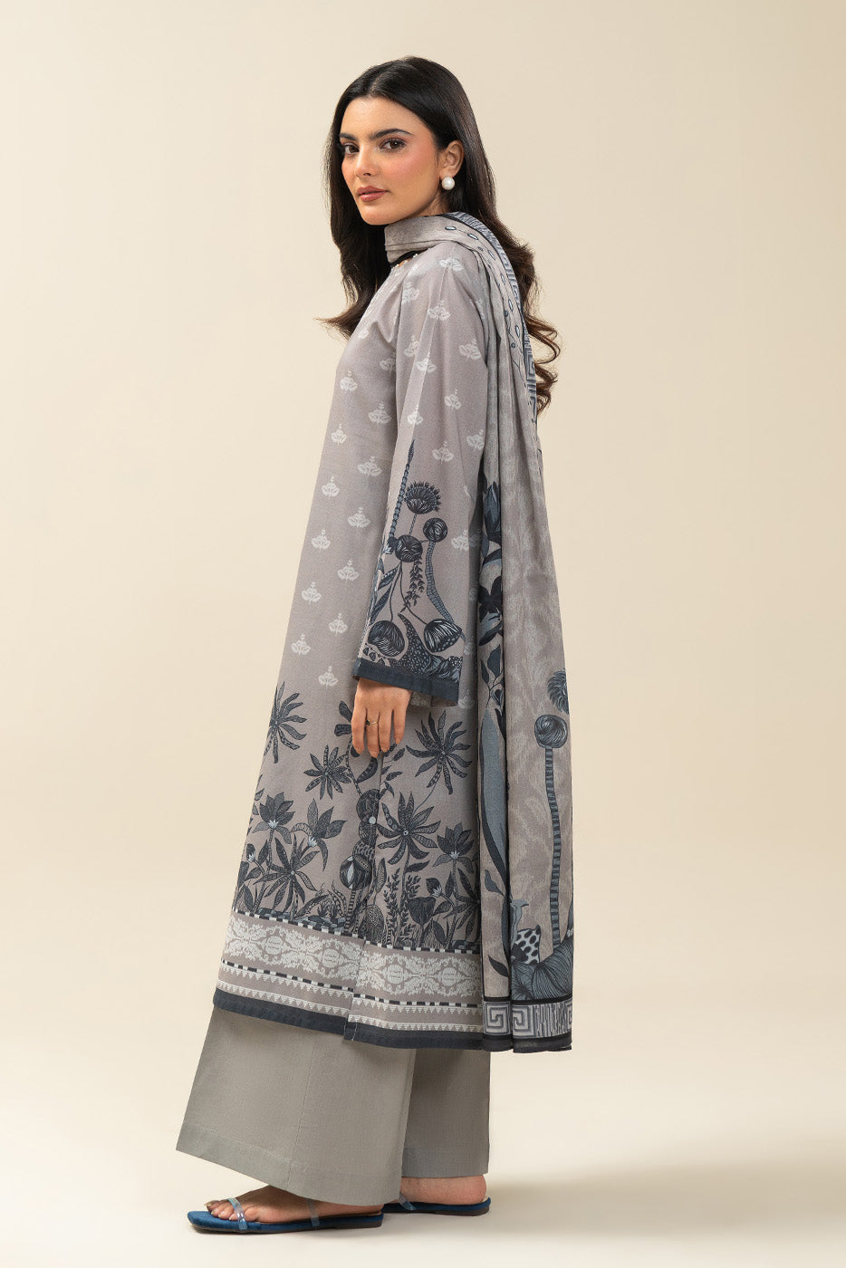 3 PIECE PRINTED LAWN SUIT-CONCRETE STRUCTURE (UNSTITCHED)