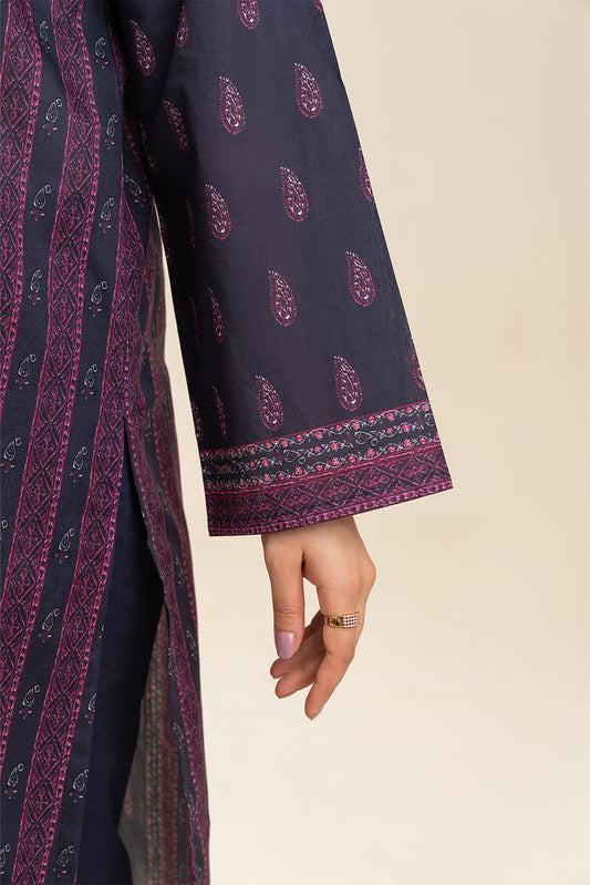 3 PIECE PRINTED LAWN SUIT-RETRO BLUE (UNSTITCHED)