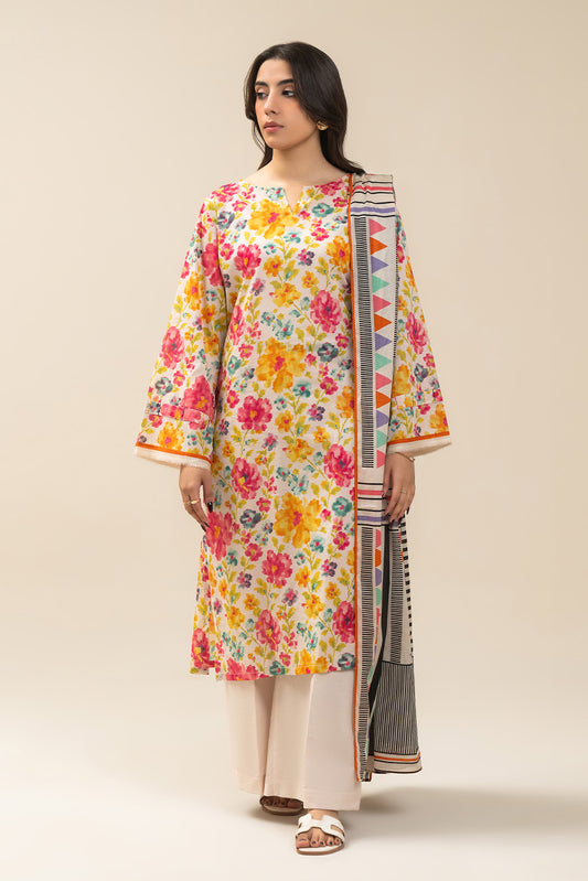 3 PIECE PRINTED LAWN SUIT-EACLANTED GARDEN (UNSTITCHED)