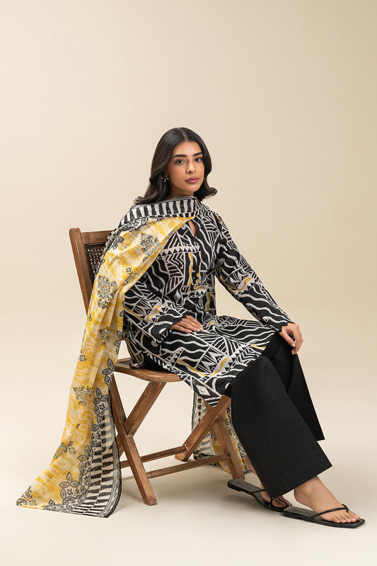 3 PIECE PRINTED LAWN SUIT-RAVEN BLOOM (UNSTITCHED)
