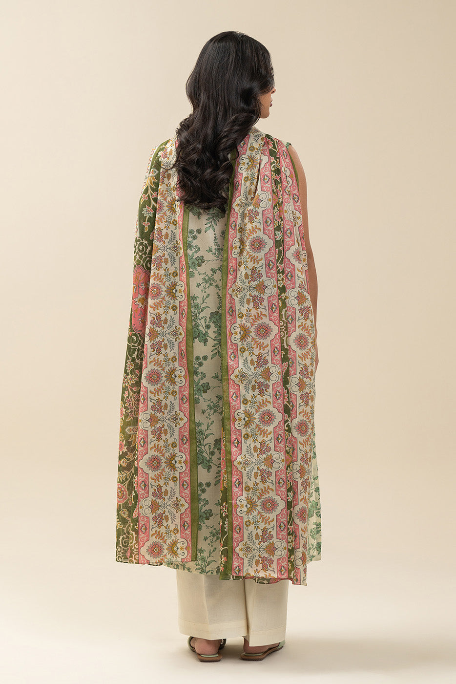 3 PIECE PRINTED LAWN SUIT-SEA MIST (UNSTITCHED)