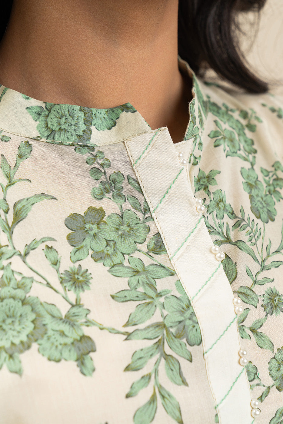 3 PIECE PRINTED LAWN SUIT-SEA MIST (UNSTITCHED)