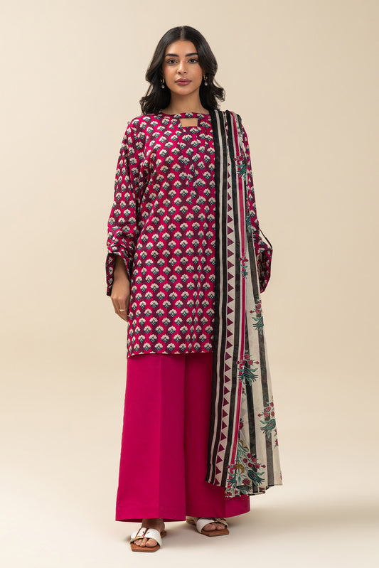 3 PIECE PRINTED LAWN SUIT-PINK COSMOS (UNSTITCHED)