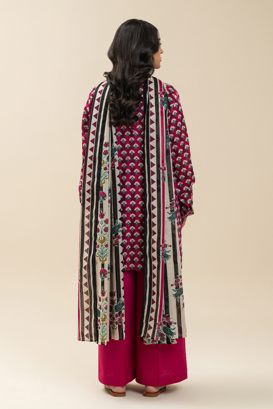 3 PIECE PRINTED LAWN SUIT-PINK COSMOS (UNSTITCHED)