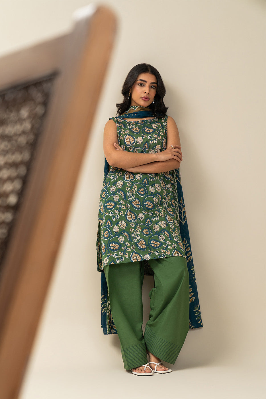 3 PIECE PRINTED LAWN SUIT-AQUA SERENITY (UNSTITCHED)
