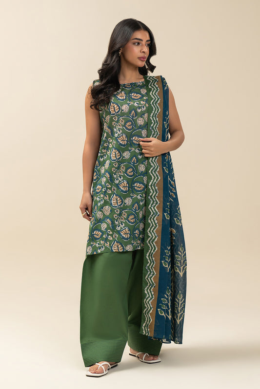 3 PIECE PRINTED LAWN SUIT-AQUA SERENITY (UNSTITCHED)