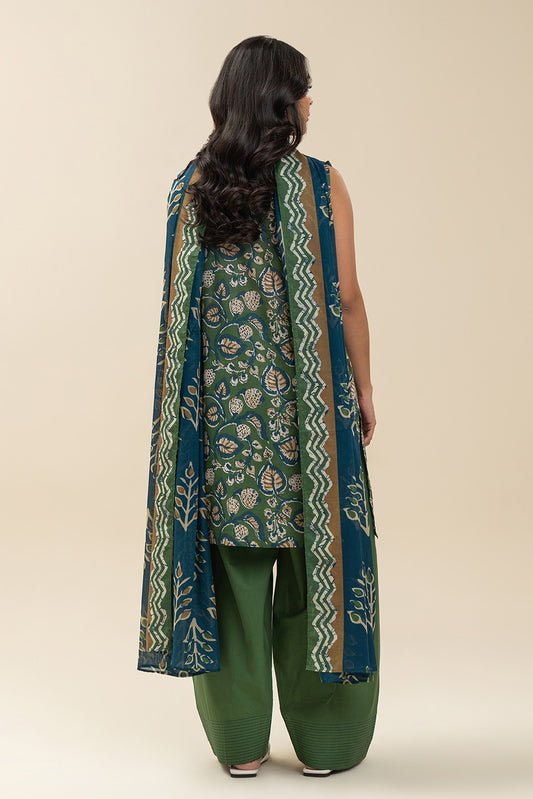 3 PIECE PRINTED LAWN SUIT-AQUA SERENITY (UNSTITCHED)