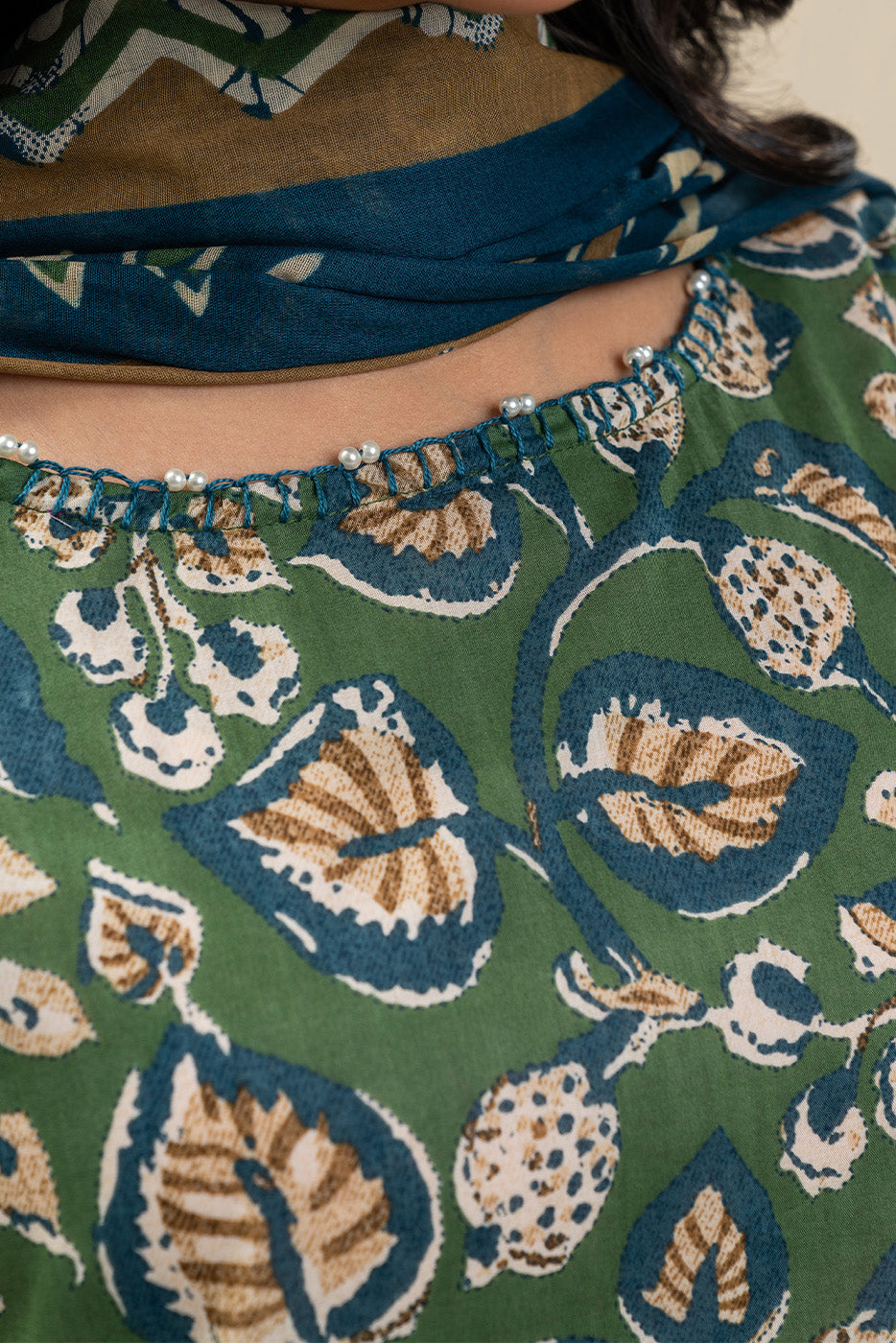 3 PIECE PRINTED LAWN SUIT-AQUA SERENITY (UNSTITCHED)