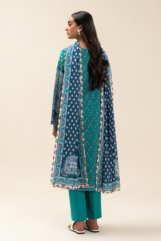 3 PIECE PRINTED LAWN SUIT-GYPSY TEAL (UNSTITCHED)