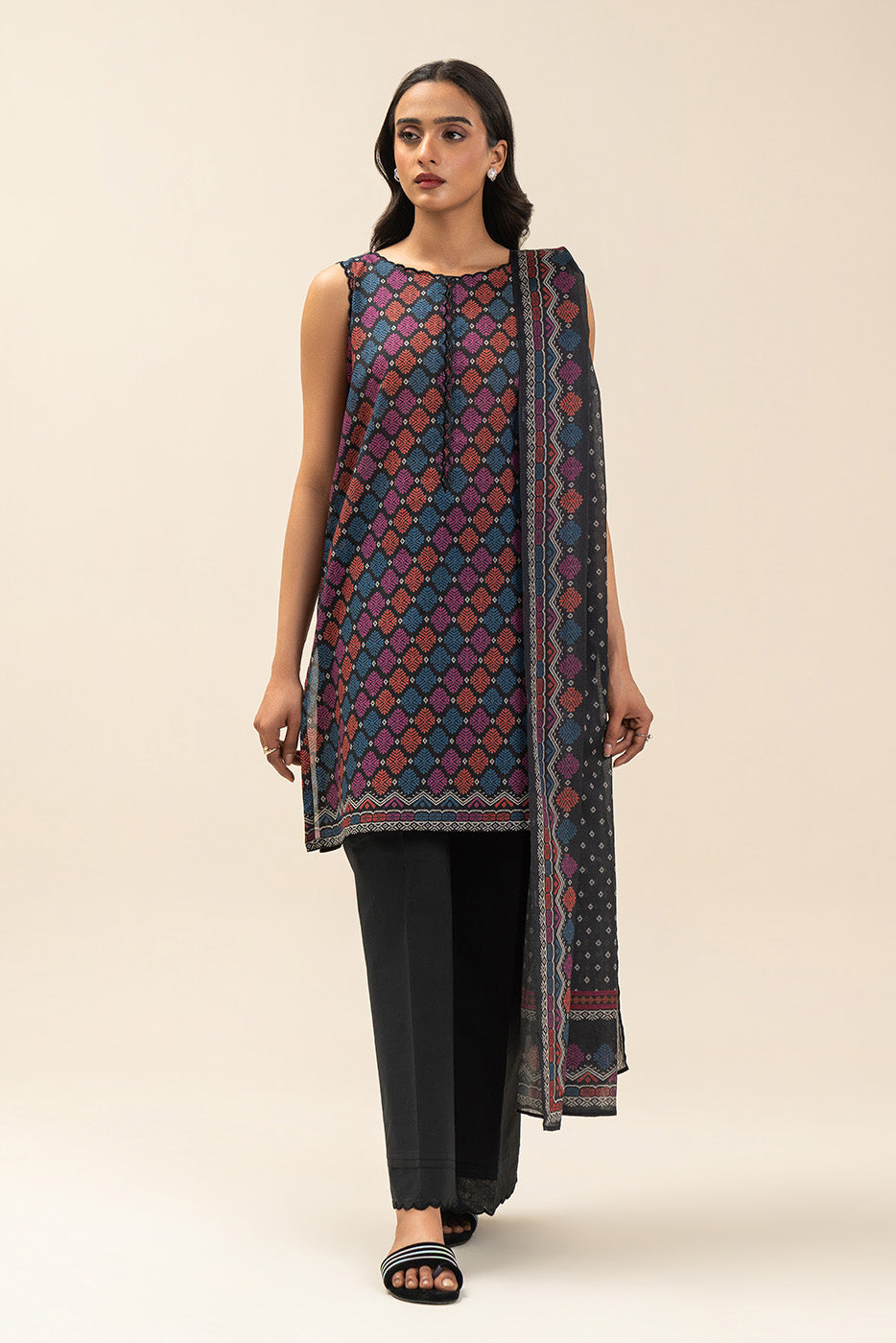 3 PIECE PRINTED LAWN SUIT-BOTANICAL SPRAY (UNSTITCHED)