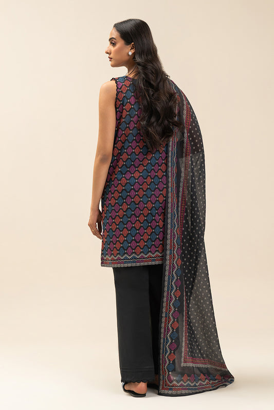3 PIECE PRINTED LAWN SUIT-BOTANICAL SPRAY (UNSTITCHED)