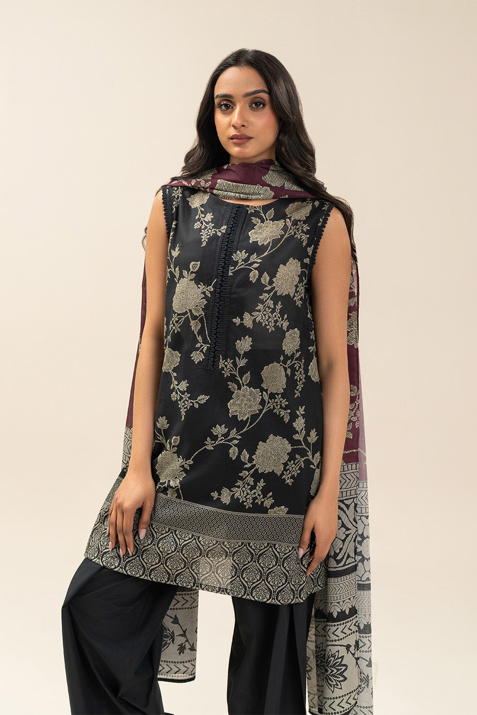 3 PIECE PRINTED LAWN SUIT-MUTED DUSK (UNSTITCHED)