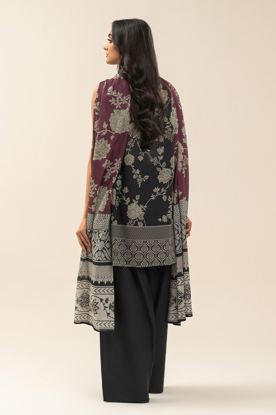 3 PIECE PRINTED LAWN SUIT-MUTED DUSK (UNSTITCHED)