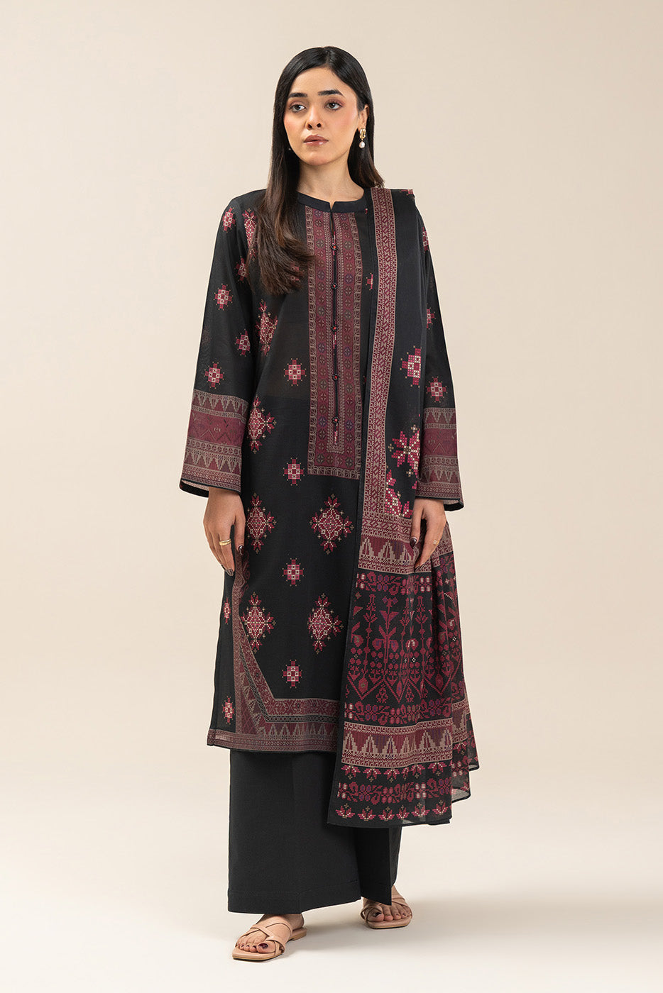 3 PIECE PRINTED LAWN SUIT-OBSIDIAN LORE (UNSTITCHED)