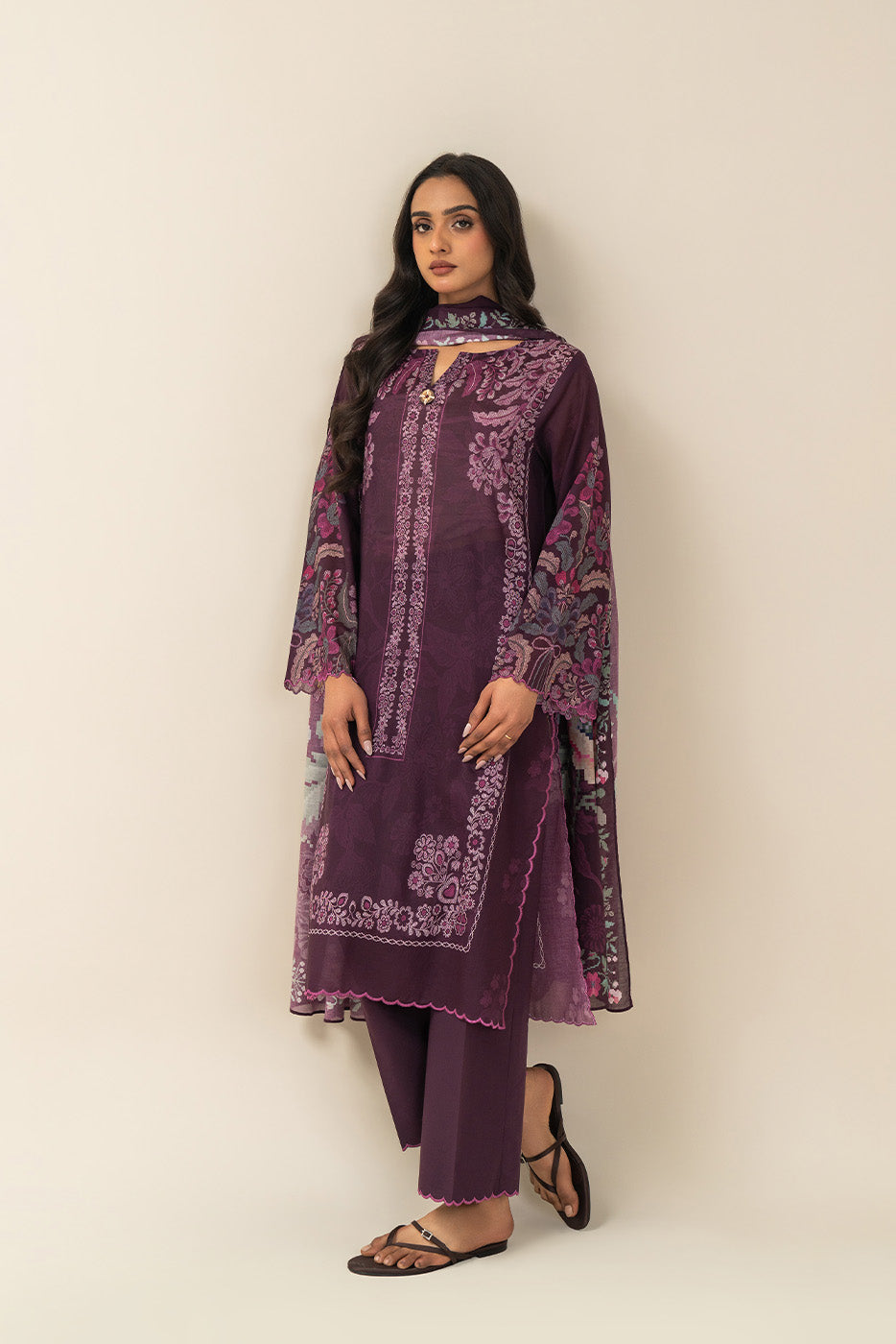 3 PIECE PRINTED LAWN SUIT-AMBER GLAM (UNSTITCHED)