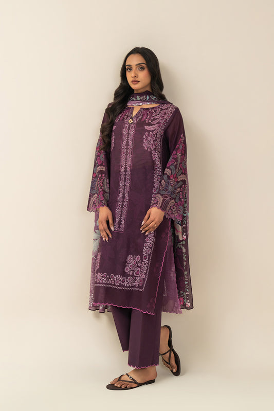 3 PIECE PRINTED LAWN SUIT-AMBER GLAM (UNSTITCHED)
