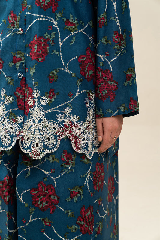 2 PIECE EMBROIDERED LAWN SUIT-BLUE MAZE (UNSTITCHED)