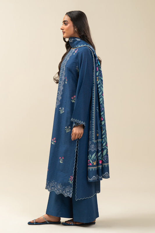 3 PIECE EMBROIDERED  TEXTURED LAWN SUIT-INDIGO HAZE (UNSTITCHED)