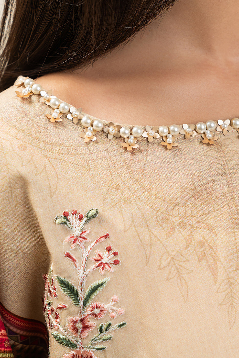 2 PIECE EMBROIDERED LAWN SUIT-SAND PUFF (UNSTITCHED)