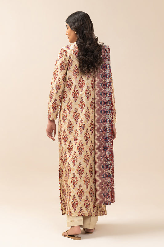 3 PIECE EMBROIDERED REVERSE  JACQUARD SUIT-REGAL UMBER (UNSTITCHED)