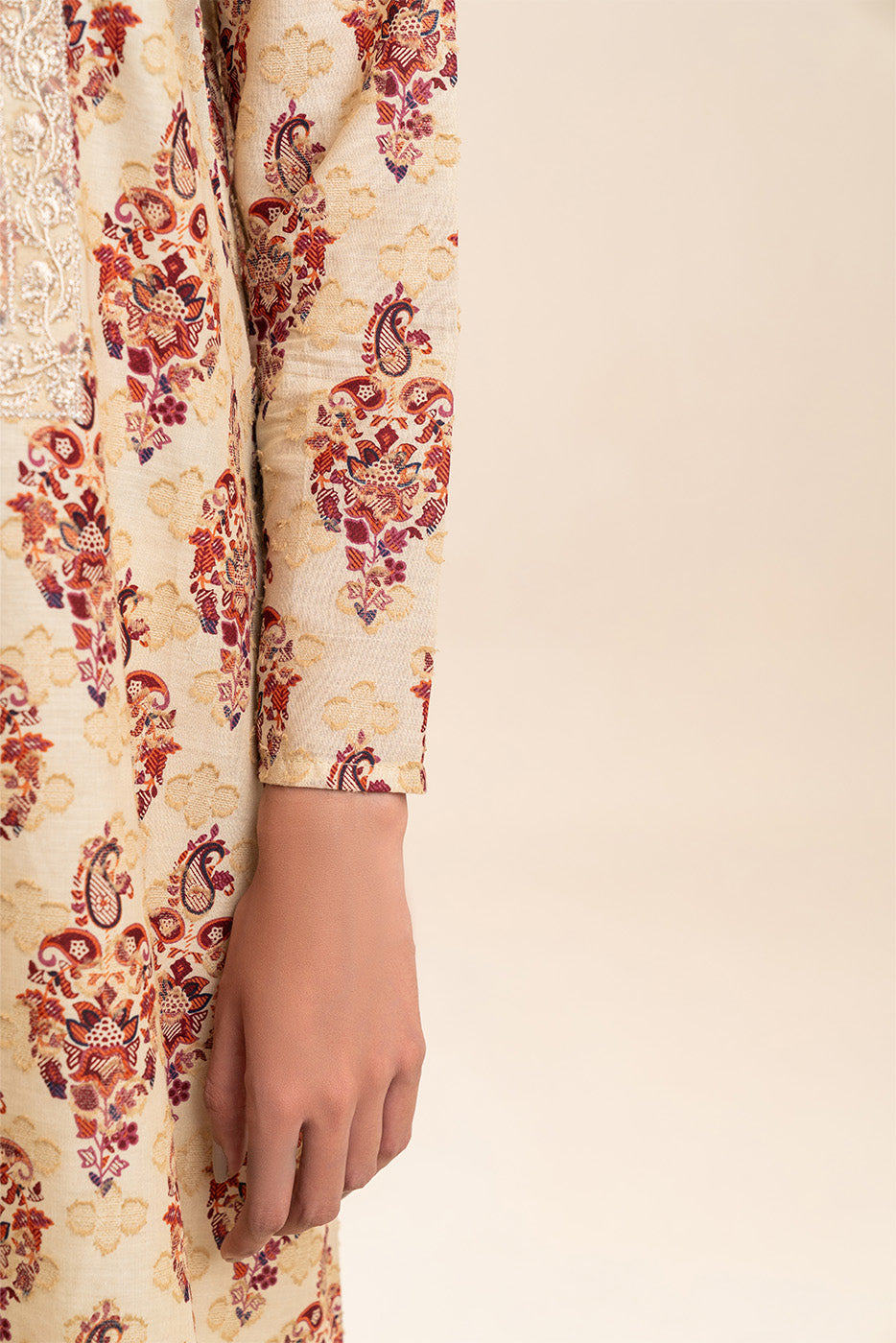 3 PIECE EMBROIDERED REVERSE  JACQUARD SUIT-REGAL UMBER (UNSTITCHED)