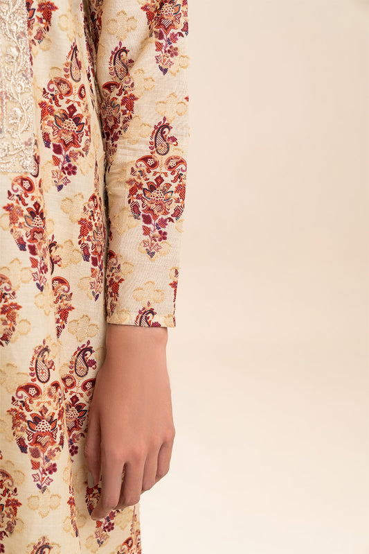 3 PIECE EMBROIDERED REVERSE  JACQUARD SUIT-REGAL UMBER (UNSTITCHED)
