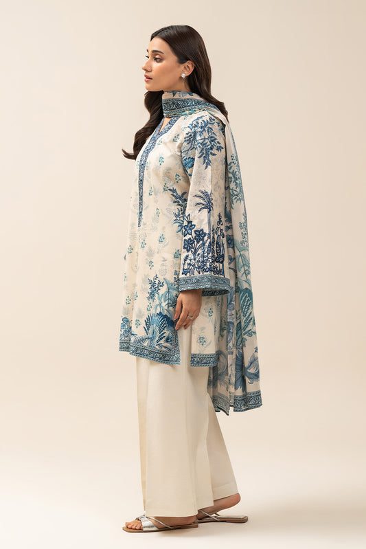 3 PIECE EMBROIDERED LAWN SUIT-STRATOS BLUE (UNSTITCHED)