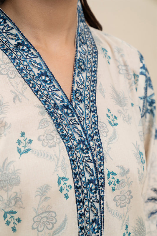 3 PIECE EMBROIDERED LAWN SUIT-STRATOS BLUE (UNSTITCHED)