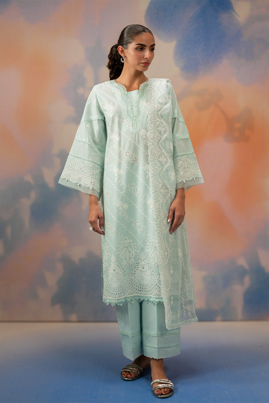 3 PIECE EMBROIDERED LAWN SUIT-AZURE MIST (UNSTITCHED)