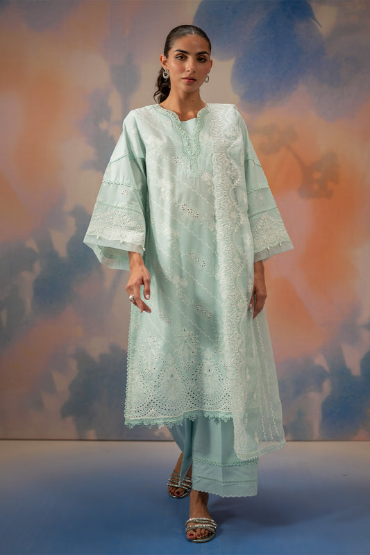 3 PIECE EMBROIDERED LAWN SUIT-AZURE MIST (UNSTITCHED)