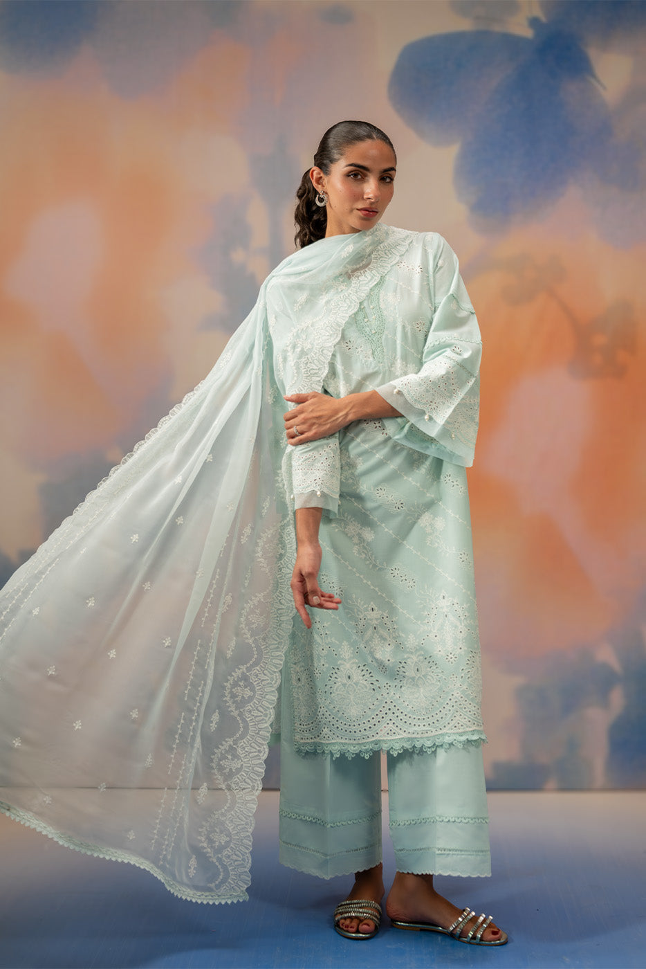 3 PIECE EMBROIDERED LAWN SUIT-AZURE MIST (UNSTITCHED)