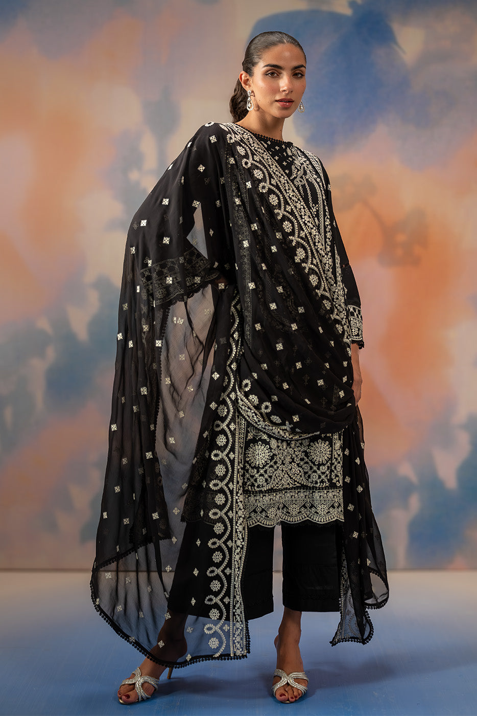 3 PIECE EMBROIDERED LAWN SUIT-NOIR STARLIT (UNSTITCHED)