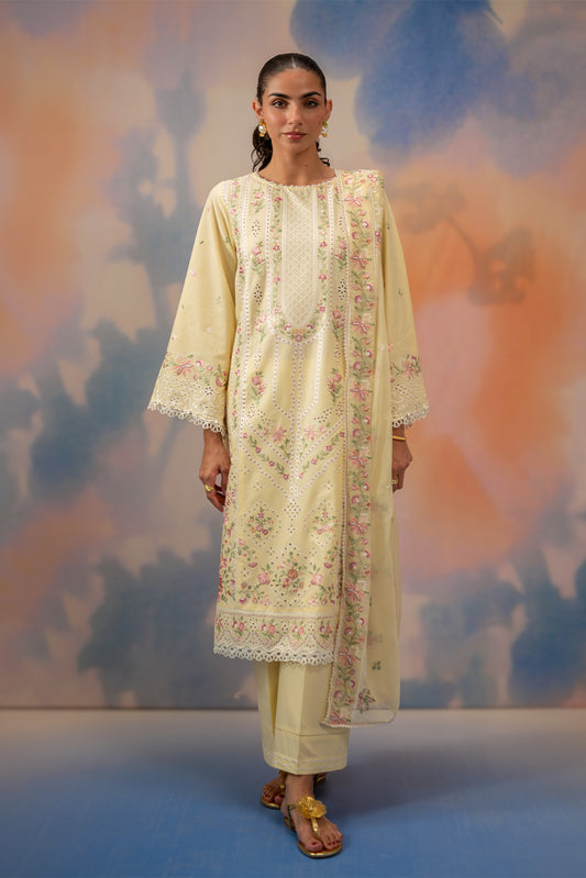 3 PIECE EMBROIDERED LAWN SUIT-FLORAL WHISPER (UNSTITCHED)