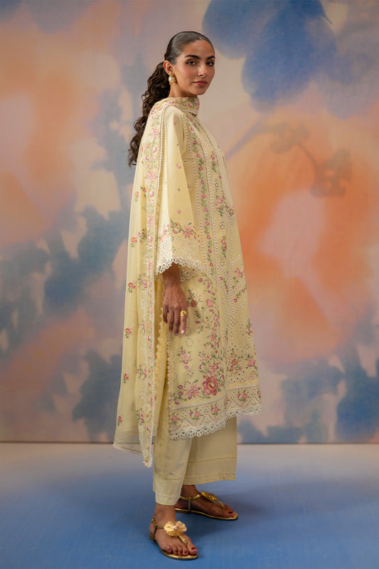 3 PIECE EMBROIDERED CHIKANKARI SUIT WITH BAMBER DUPATTA-FLORAL WHISPER (UNSTITCHED)