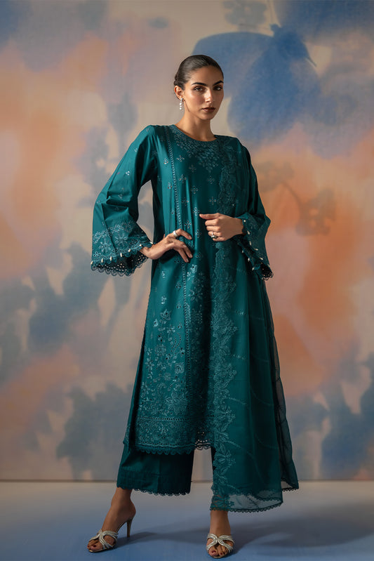 3 PIECE EMBROIDERED LAWN SUIT-TEAL OPULENCE (UNSTITCHED)